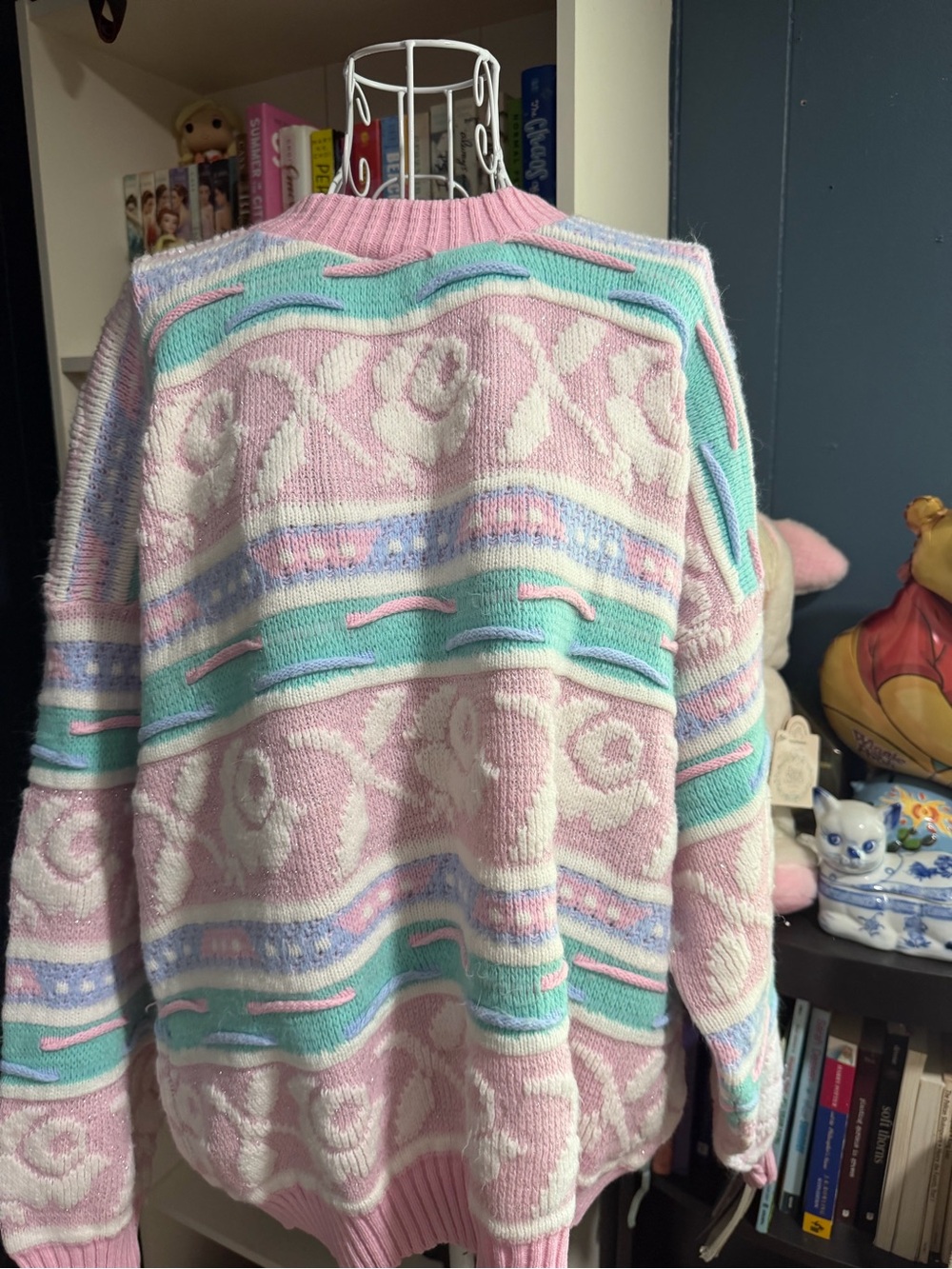 Vintage Pastel Pink & Mint Floral Knit Sweater